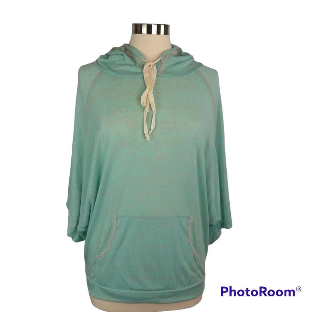 Ginger G Short Sleeve Lightweight Sheer Hoodie, Mint Green